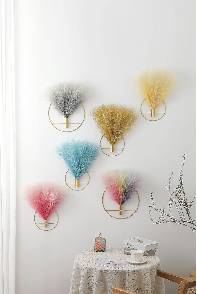 Pretty Jolly Boho Wall Art, Hanging Artificial Pampas Display, 2 Pack Gold for Living Room, Bedroom, Bathroom, Dining Room