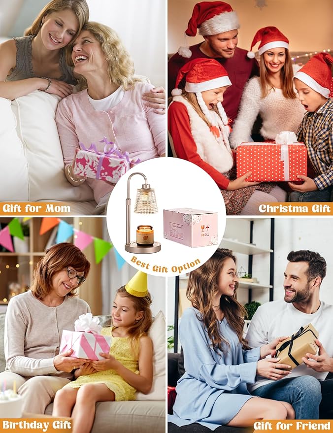 Innqoo Champagne Gold Candle Warmer Lamp with Timer, Dimmable Candle Warmer for Home Decor, Height Adjustable Candle Lamp for Jar Candles, Birthday Gifts for Women Mom, House Warming Gifts New Home