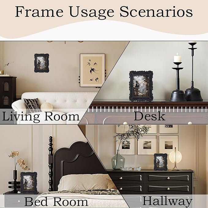 Antique Picture Frames 4x6 Vintage Victorian Ornate Picture Frames with Front Glass Wall Mount and Tabletop Gothic Home Decor Retro Gallery Wall Decor,1 Pack,Black