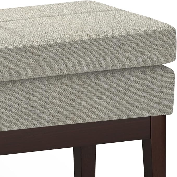 SIMPLIHOME Carlson Small Ottoman Bench - 27 inch Wide Upholstered Woven Fabric Rectangle Ottoman in Greige, Mid Century Modern Bench for Bedroom, Entryway or Living Room with Padded Seat