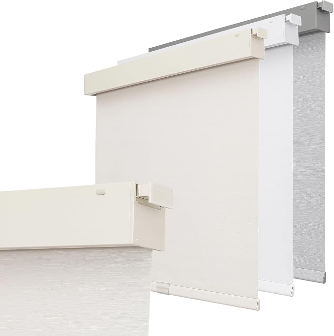 Joydeco No Drill Blackout Shades, Free-Stop Cordless Roller Shades, UV Protection, Thermal Insulated Blinds for Indoor Windows, Easy Install Window Blinds for Home and Office (Beige, Custom Size)