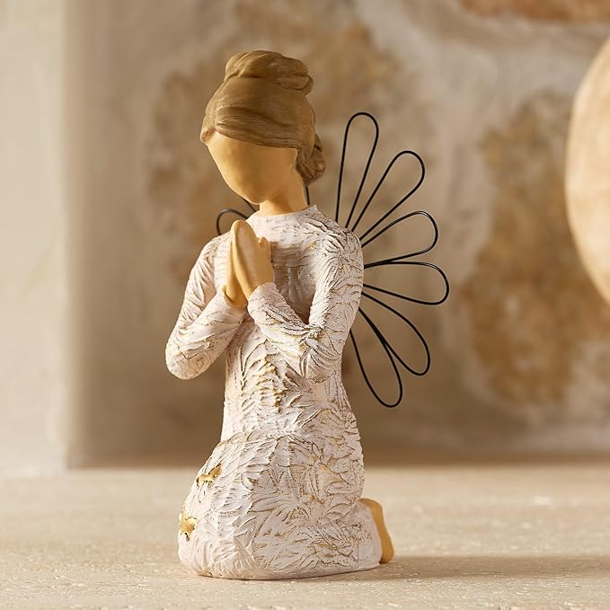 NAN ZAI NAN FANG Sympathy Angel Figurines for Loss of Loved Ones Angel Statues Home Decor Serenity Prayer Gifts for Women Resin Sculpted Hand-Painted Figure Bereavement Gift Praying Hands Statue