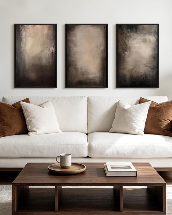PHOPAGO Abstract Framed Wall Art Large 16x24in Earthy in Deep Brown and Beige Tones Modern Art Decorative Keep Clam Bedroom Hallway Home Decor - Black Framed
