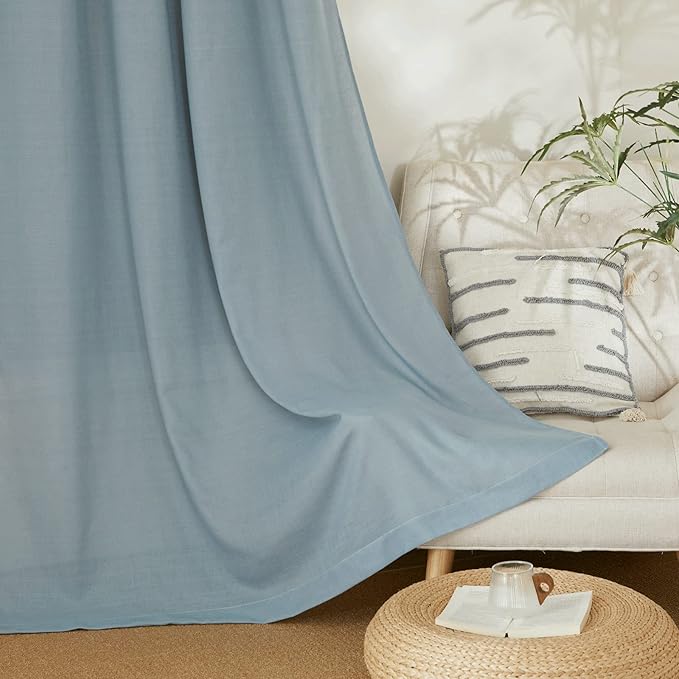 NICETOWN Thick Linen Stone Blue Curtains 108 inch Long for Living Room, Grommet Semi Sheer Linen Blend Curtains & Drapes Privacy Added with Light Filtering for Bedroom, W55 x L108, 2 Panels