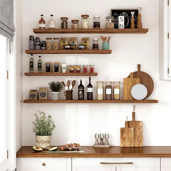 Vivelove 10 Inch Deep Floating Shelves 36 inch Long, 36 x 10 Wide Wall Shelves with Invisible Brackets, for Bedroom Bathroom Living Room Kitchen Office, Farmhouse Home Decor, Set of 2, Rustic Brown