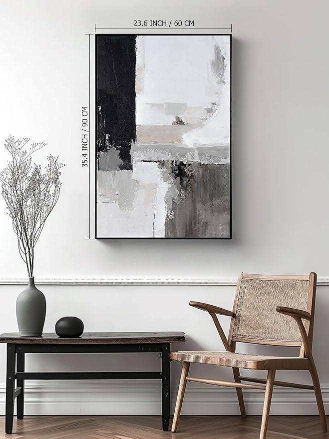 SAFERRYHOME Set of 2 Modern Grey and Black Abstract Wall Art - Framed Canvas Paintings for Living Room, Bedroom, Office Décor - 24x36 Inches Each