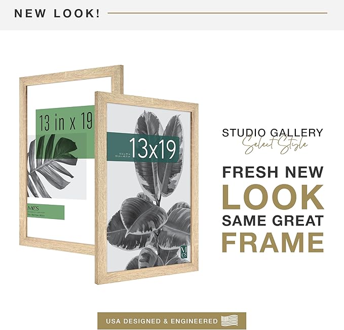 MCS Studio Gallery 13x19 Picture Frame Natural Woodgrain, Rectangle Photo Frame for Photos, Posters & Art Prints (1-Pack) ,19"L x 13"W