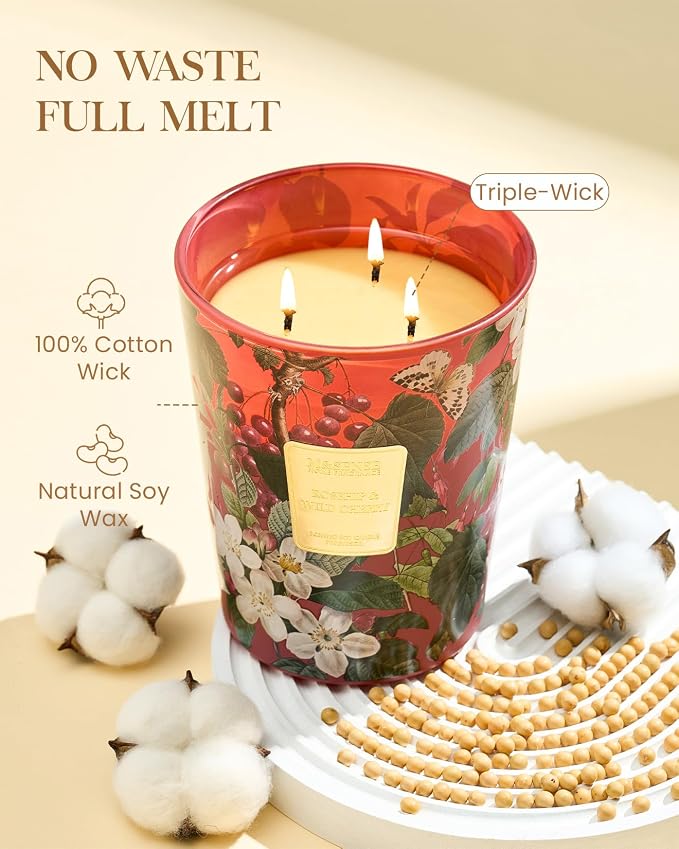 M&SENSE Wild Cherry Soy Candle, 35oz 3-Wick, Sweet Girlfriend Date Night | 150H Slow Burn, Non-Toxic, Large Jar, Romantic Bedroom, Relaxation, Stress Relief, Fancy Gifts for Women