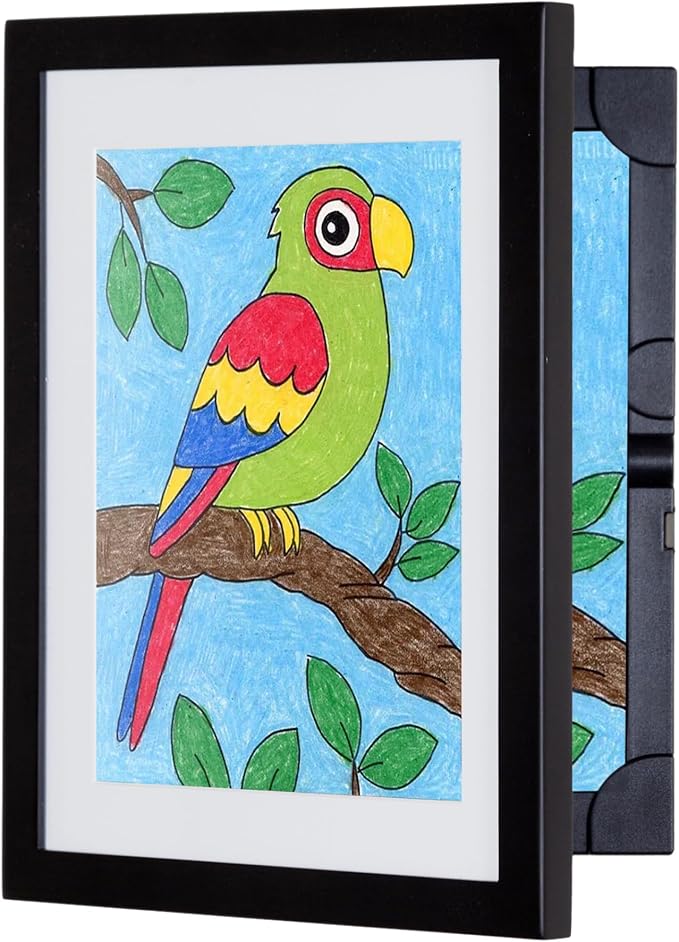 Dynamic Frames Li’l Davinci Art Cabinet, Stores up to 50 Pieces of 12 x 18 inch Art, Outer Wooden Frame Dimensions 14.75 x 20.75 inches, Kids Art Frame, Front Opening, Universal Hanging, Black