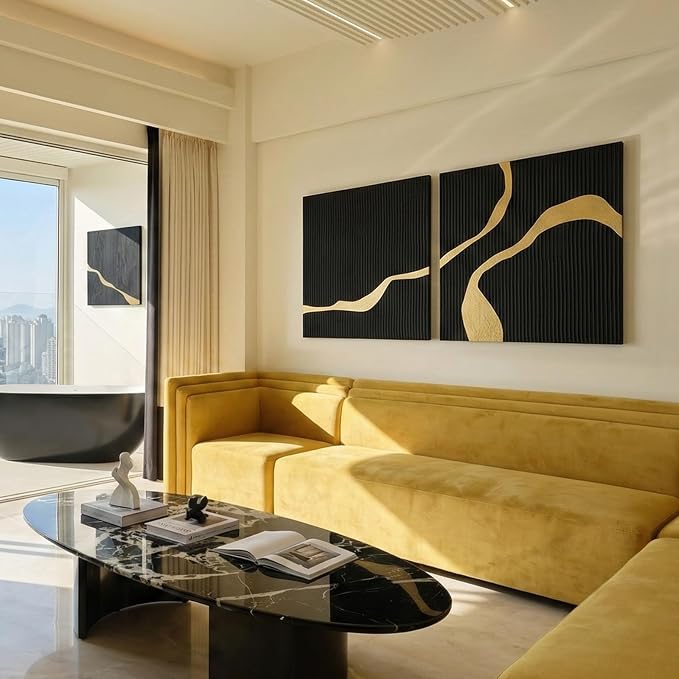 3-Piece Black Abstract Canvas Wall Art Set, Modern Minimalist Wall Decor | Textured Oil Painting Triptych for Living Room Bedroom Office Dining Room, Contemporary Hand-Painted Wall Art,30x30 In Each