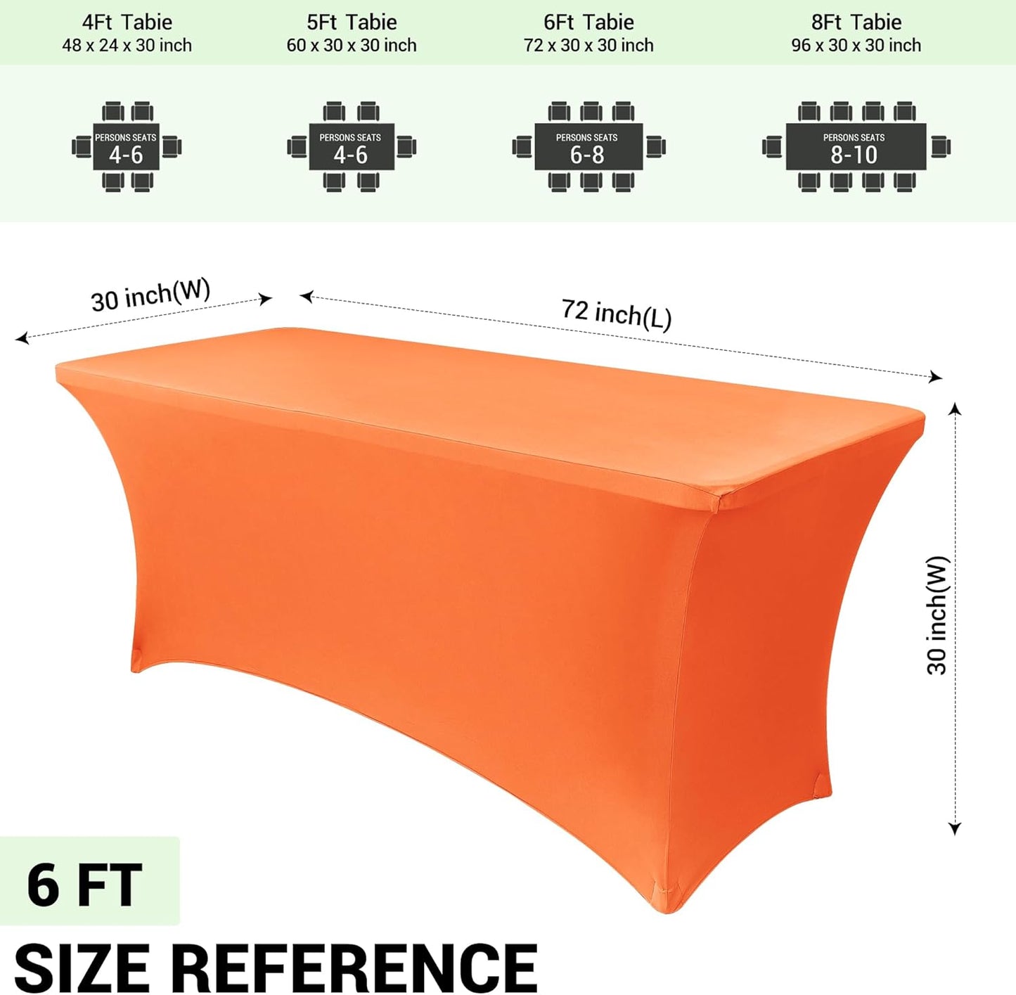 Obstal 6ft Stretch Spandex Table Cover for Standard Folding Tables - Universal Rectangular Fitted Tablecloth Protector for Wedding, Banquet and Party, 72L x 30W x 30H Inches, Orange, 2pc