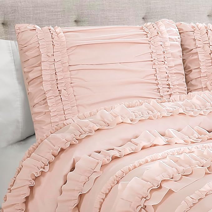 Lush Decor Belle Comforter Queen Size 4 Piece Set Blush - Ruffle Bedding Set - Cute Comforter - Coquette Decor - Queen Bedding