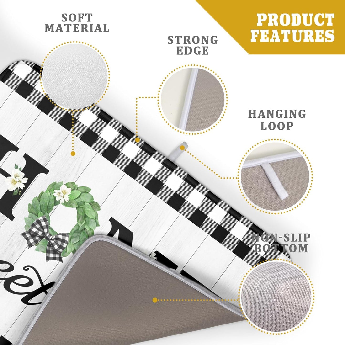 Farmhouse Rustic Dish Drying Mat for Kitchen Counter Sweet Home Spring Floral Absorbent Reversible Microfiber Kitchen Countertop Protector Dishes Pad Large 18x24 inch