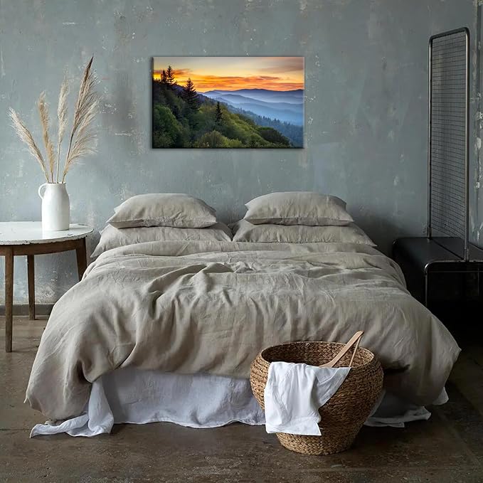Blue Ridge Mountains Canvas Wall Art Sunrise Forest Wall Decor Living Room National Park Poster Nature Landscape Pictures for Bedroom Woodland Scenery Artwork Kitchen Office Home Decorations 20x30"