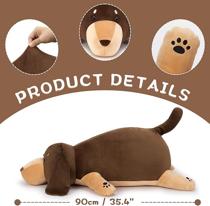 Tezituor Giant Dachshund Plush Pillow, 35.5" Soft Weiner Dog Stuffed Animal Hugging Dog Body Pillow Plushies for Kids Adults Christmas Birthday Gifts
