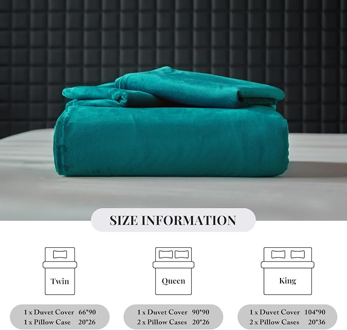 WARMDERN Teal Blue Flannel Velvet Duvet Cover Queen Size Duvet Cover Bedding Sets, 3pcs Ultra Soft Luxury Textured Modern Crystal Velvet Duvet Covers with Zipper Closure(Teal Blue, Queen)