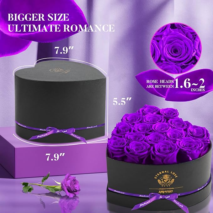 Impouo 16 Preserved Flower Delivery Prime, Preserved Roses in a Box, Birthday Gifts for Women, Mother's Day, and Valentine's Day-Purple Roses