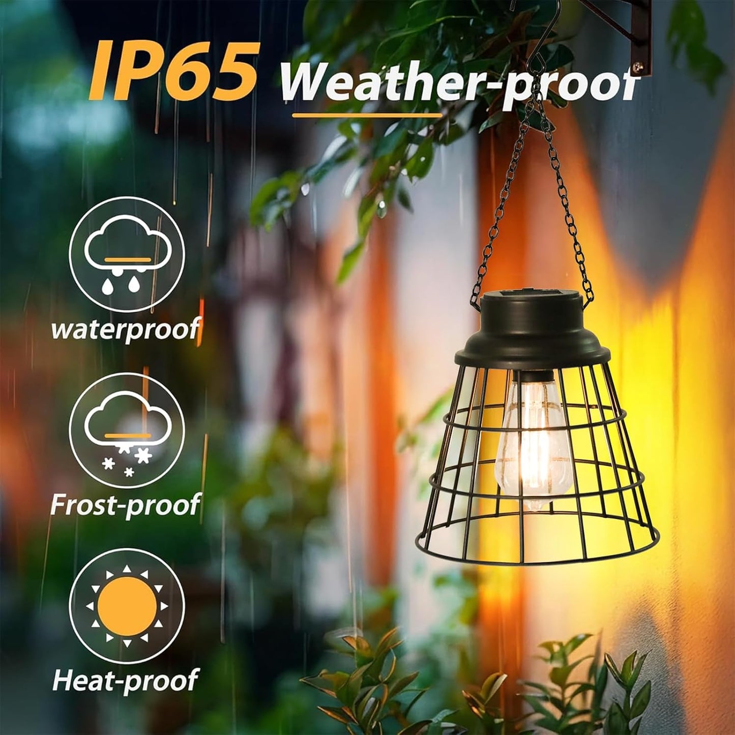 2 Pack Solar Lanterns Outdoor Waterproof , Metal Cage Design with Replaceable LED Bulb, Waterproof Vintage Decorative Light for Patio, Garden, and Yard (5.9" x 6.1", Black)
