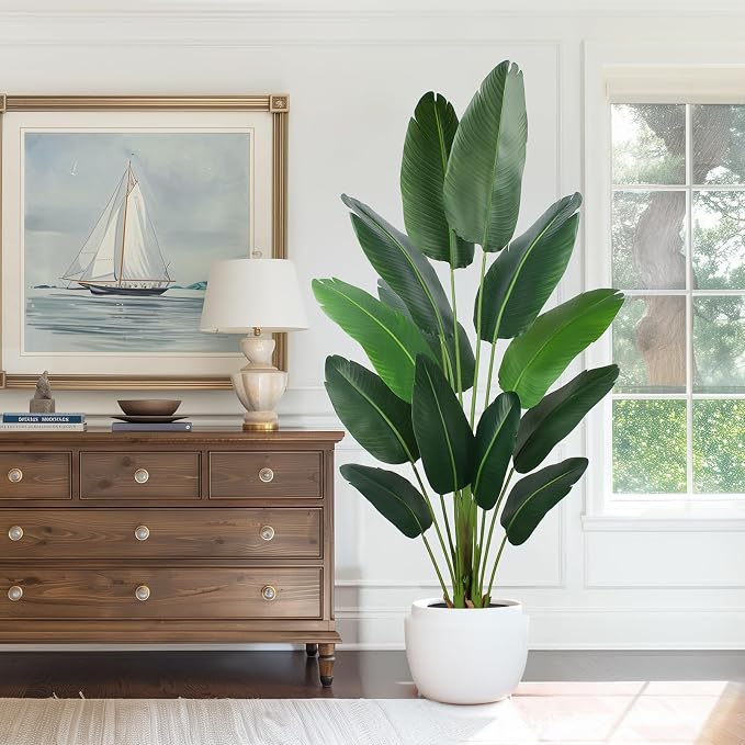 YEPDIN Artificial Bird of Paradise Plant 6 Ft Tall Fake Banana Leaf Plant for Indoors and Outdoors,Faux Palm Tree with Plastic Pot for Office and Home Decor,L180