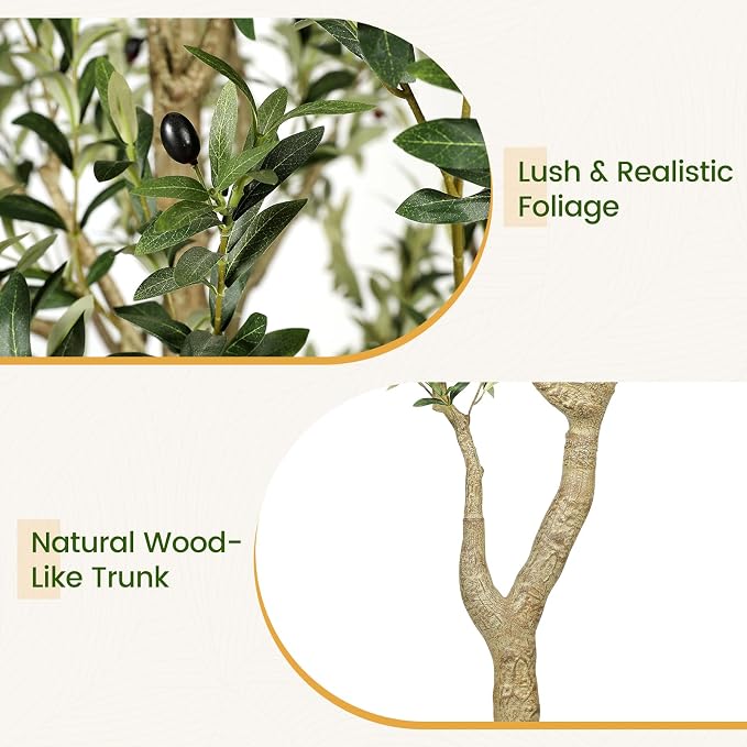 FEELEAD Tall Faux Olive Tree - 10ft (120in) Realistic Artificial Olive Tree, Large Fake Olive Tree with Realistic Leaves & Fruits, Olive Trees Artificial Indoor for Home, Office, Living Room Decor