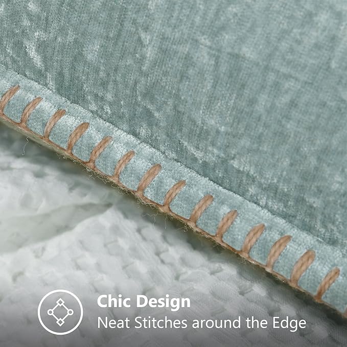 decorUhome Summer Chenille Soft Cozy Throw Pillow Covers 18x18 Set of 2, Modern Farmhouse Boho Velvet Decorative Pillow Cases with Stitched Edge for Couch Sofa Bed Home Decor, Aqua Haze