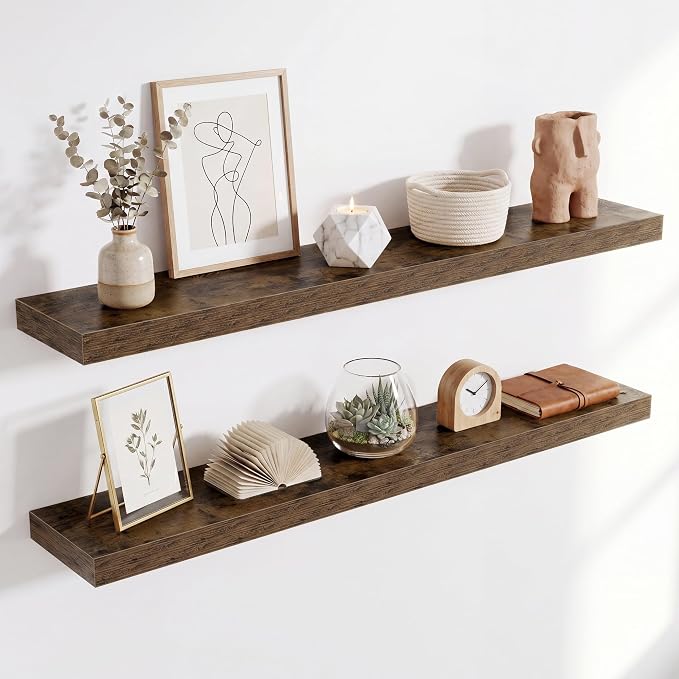 Acovy 40in Long Floating Shelves for Wall Set of 2, Wood Wall Shelves for Bathroom Bedroom Kitchen Living Room Laundry Room, Modern Floating Shelf for Home Decor