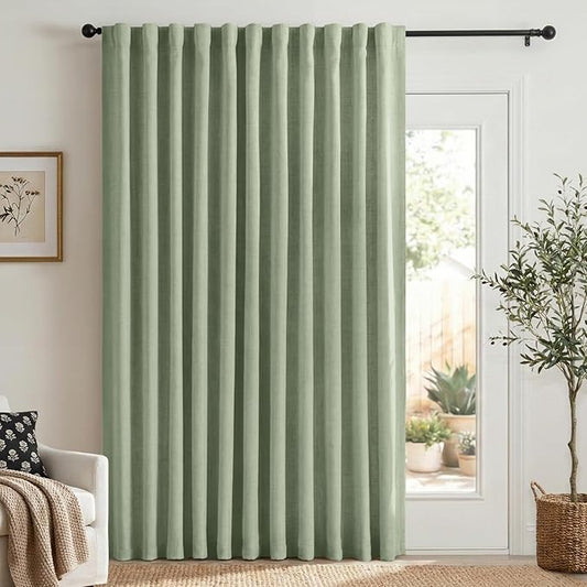 100% Blackout Shield Linen Blackout Curtains for Bedroom 90 Inches Long, Back Tab/Rod Pocket Living Room Drapes, Thermal Insulated Blackout Curtains 1 Panel Set, 100" W x 90" L, Sage