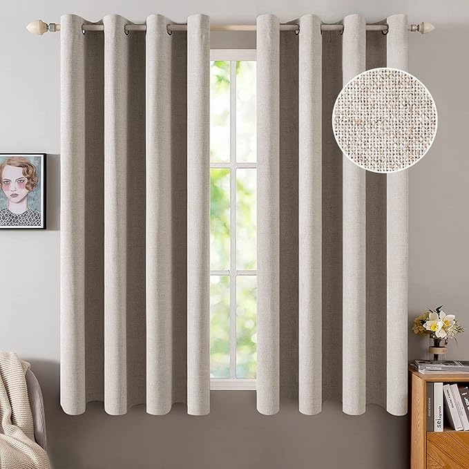 MIULEE Blackout Curtains for Bedroom Linen Texture Solid Thermal Insulated Natural Khaki Grommet Room Darkening Curtains & Drapes Luxury Decor for Living Room Nursery 52x54 Inch (2 Panels)