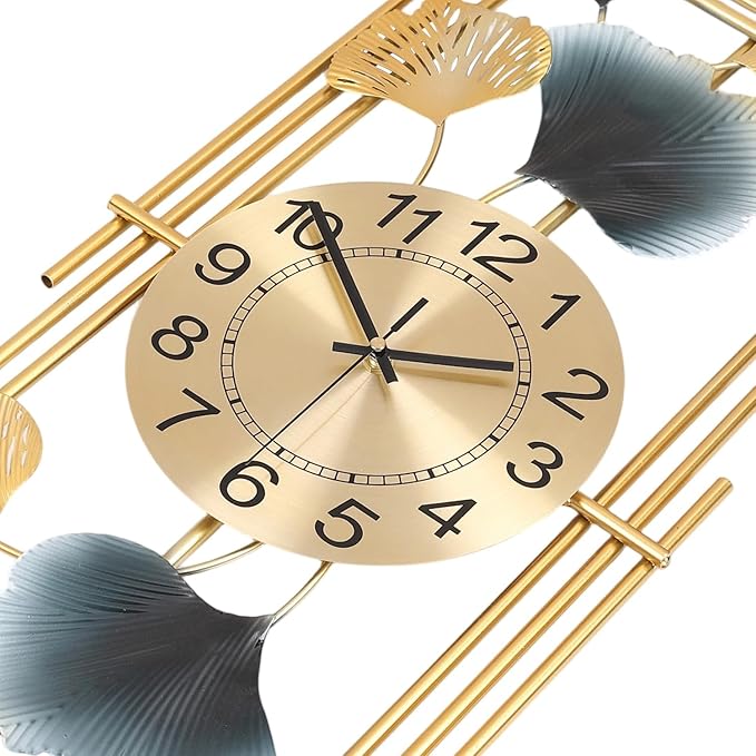 Large Wall Clocks for Living Room, Silent Non Ticking Battery Operated Oversized Square Modern Wall Clock for Bedroom Kitchen Farmhouse Office Home Wall Decor-12.3x28.4Inch(Ginkgo Leaf)