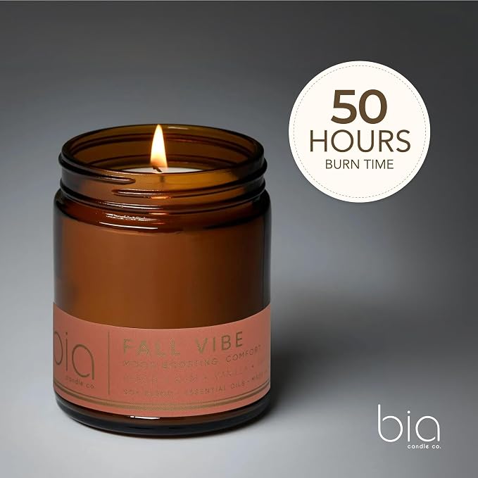 Bia Candle Co Fall Vibe Soy Candle, Spiced Peach Apple Cinnamon Scent, Vanilla Sandalwood Autumn Fragrance, High Fragrance Load, Lead-Free Wick, Reusable Glass Jar, 7 oz
