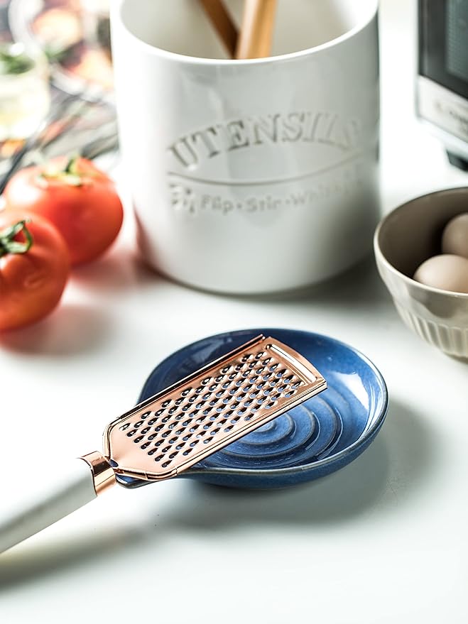Spoon Rest, Large Ceramic Spoon Holder for Stove Top, Heat-Resistant Cooking Spoon Rest for Kitchen Counter Decor, 5 Inches, Blue