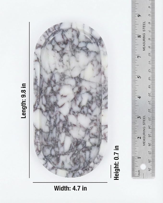 OOBOOB Natural Calacatta Viola Violet Marble Tray, Oval Perfume Tray, Bathroom Organizer for Vanity, Kitchen & Living Room, Perfect for Home Decor Lovers