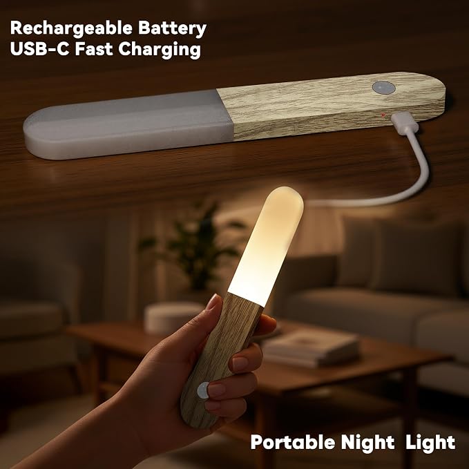 iThird Motion Sensor Light Indoor - Wireless Wall Light, lumi Light, Magnet Rechargeable Wall Sconces, Portable Night Lights, LED Lights for Closet, Bathroom (Beech 3PCS)