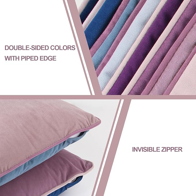 Btyrle 8-Colors Velvet Throw Pillow Covers 18x18 Inch Set of 4 Decorative Blue Purple Pillowcases Modern Double-Colored Cushion Covers for Sofa Couch