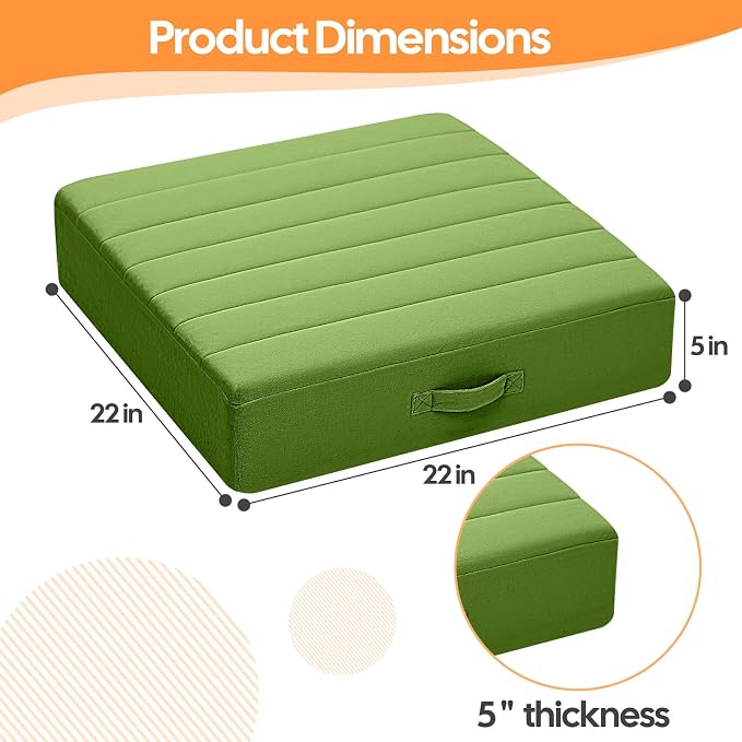 MeMoreCool Square Floor Pillow Seating for Adults Kids, Large Meditation Cushion Floor Pillow with Thick Foam & Soft Tufted Cover, Washable Big Pillow Seat Floor Cushion for Sitting Yoga 22" Green