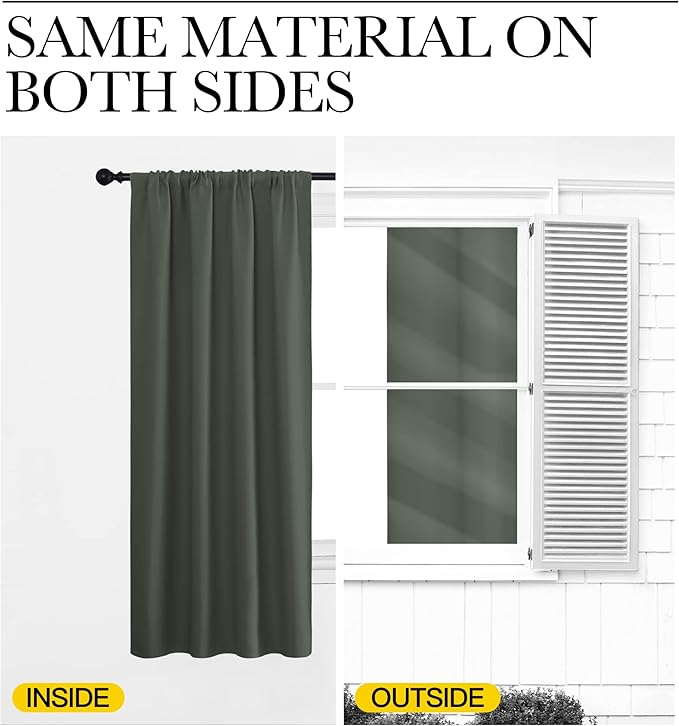 NICETOWN Bedroom Curtains Blackout Draperies - All Season Thermal Insulated Solid Rod Pocket Top Blackout Curtains/Drapes for Kid's Room (Dark Mallard, 1 Pair, 34 x 54 Inch)