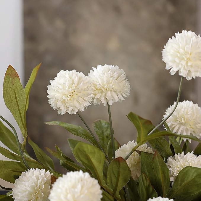 VIERENA 12 Pcs Faux Silk Pompon Mum Artificial Flowers for Vase -27", Bulk Fake Chrysanth Branches with Stems for DIY Bouquet Centerpieces Wedding Fillers Arrangements Shower Decorations (Cream)