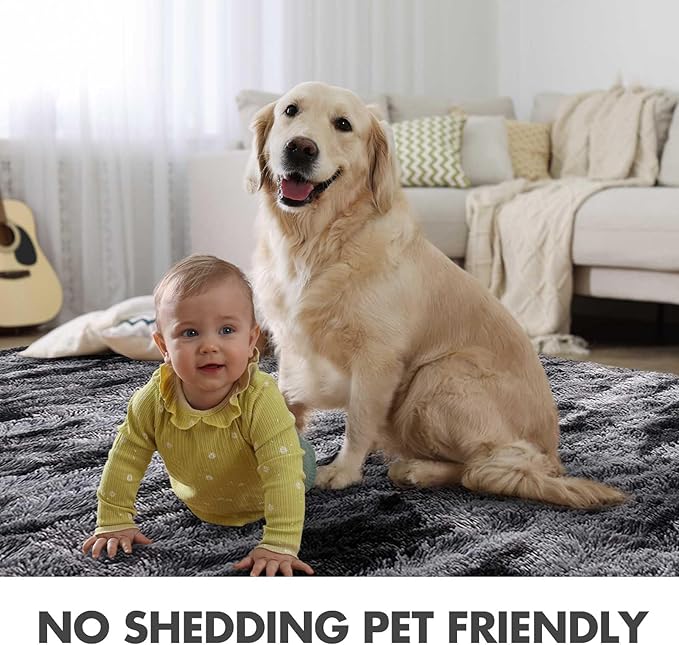 9x12 Ft Extra Large Shag Rugs for Living Room, Ultra Soft Fluffy Furry Area Rugs for Bedroom Indoor Floor, Aesthetic Carpet for Kids Home Decor (Black)
