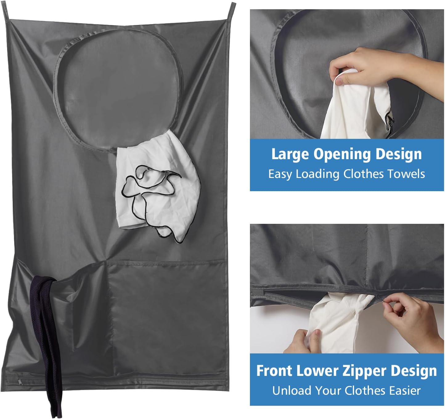 Saves Space Door-Hanging Laundry Bag,Door Hanging Laundry Hamper with 2 Different Types of Hooks, Polyester Fabric Hanging Laundry Basket for Clothes Size 22"X37" -2 Pack Gray