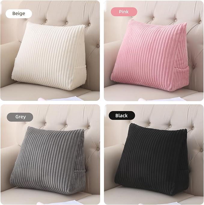 Corduroy Wedge Reading Pillow for Bed, 3 Sizes, 4 Colors for Bed, Sofa, Office Chair (Pink, Medium 19 * 16 * 7in)