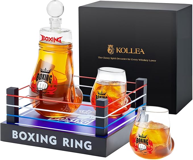 Boxing Gifts for Men Dad, Kollea Boxing Whiskey Decanter with 2 Boxing Glove Glasses - Home Bar Decor, Unique Anniversary & Birthday Gifts for Men, Brother, Whiskey Lovers, Coaches, Boxer Fans - Red