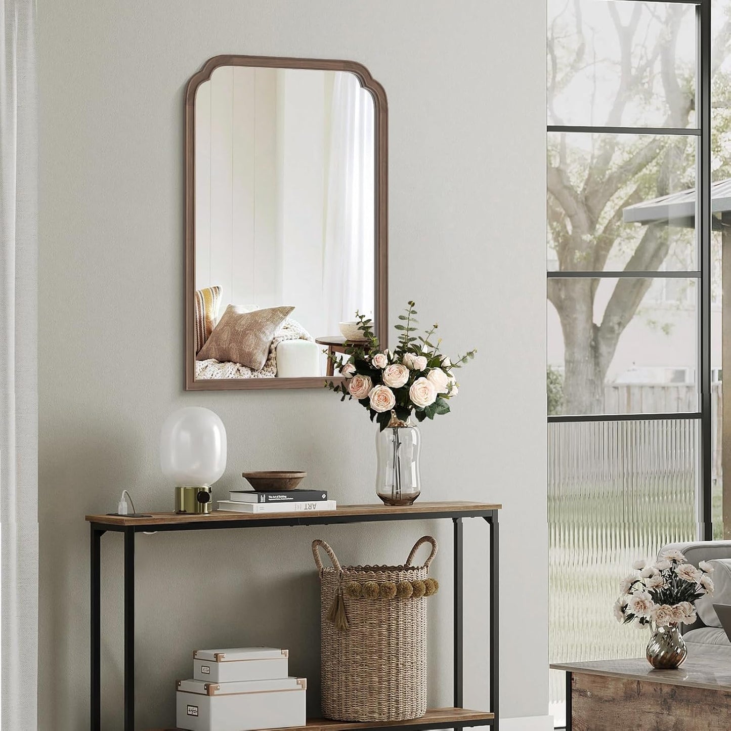 WallBeyond Wooden Framed Wall Mirror, Natural Wood Bathroom Vanity Mirror for Entryway, Living Room or Bedroom Home Decor Vertical or Horizontal Hanging [24" x 36" Walnut Color]