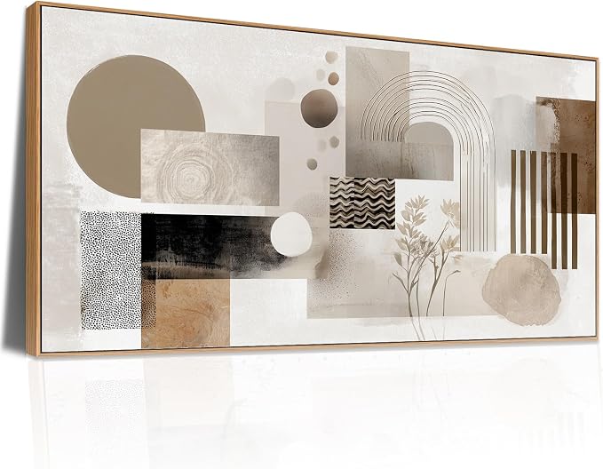 Sorbrozo Framed Abstract Arch Wall Art Modern Geometric Line Art Canvas Print Natural Wood Frame Minimalist Boho Earth Tone Decor for Living Room Bedroom Office 24x48 inch