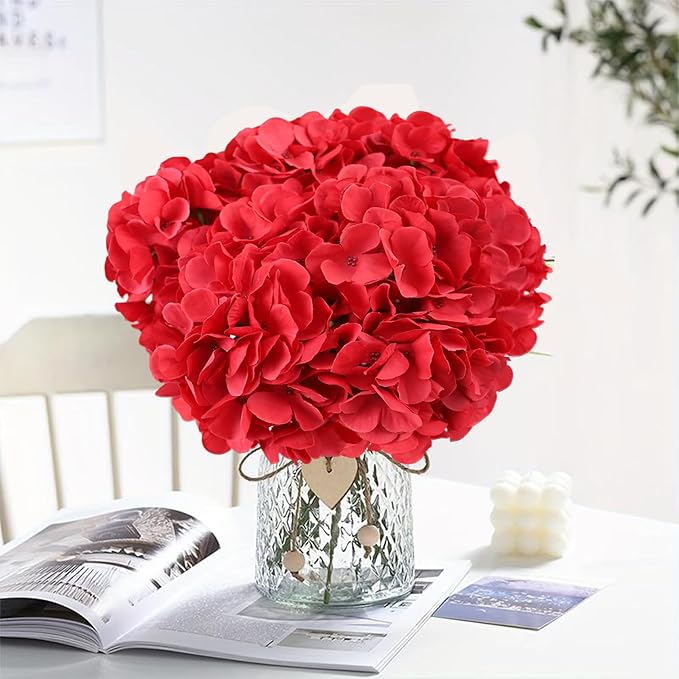 AVIVIHO 105Pcs Red Fake Flowers Hydrangea Artificial Flowers Bulk (Not Squished, No Steaming Need) Silk Flowers with Stems for Wedding Decor,Home,Baby Shower,Table Centerpieces Decoration