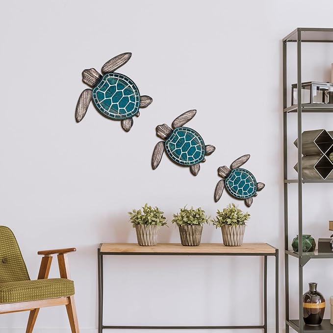 Bucherry 3 Sizes Wooden Sea Turtle Wall Decor Turtle Wall Art Beach Theme Art Decorations Vintage Coastal Ornaments for Pool Home Lake House Bathroom Garden Indoor Outdoor(Wood Color)