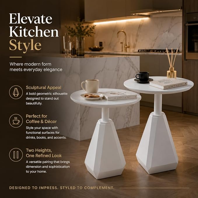 Round Wood Side Table, Set of 2, Coffee Nightstand Cocktail Drink Modern Accent Circle End Table, Wood Pedestal Base for Living Room, Bedroom, Small Spaces, Offices, Ivory