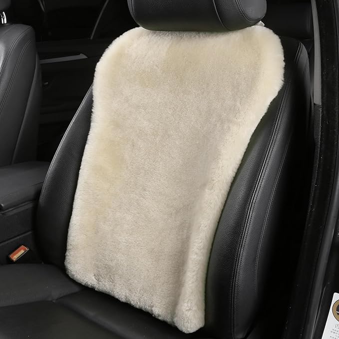 Dotesy 2 Packs Genuine Australia Sheepskin Auto Front Seat Cushion Natural Wool Car Seat Cover Protector Pad Soft Warm Winter Universal for Women Office Chair Car Décor