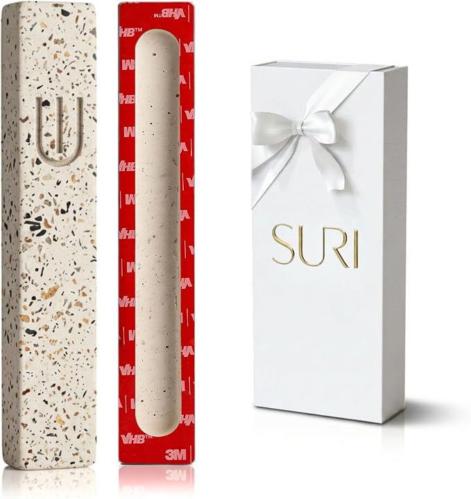 SURI Mezuzah for Door with Scroll – 6 Inch Modern Mezuzah Case with Non Kosher Scroll Included, Fits up to 5” Scroll, Easy Adhesive Installation, Gift Box Included