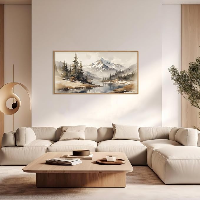 Vintage Misty Mountain Framed Canvas Wall Art Set 20"X40"X1 | Foggy Pine Tree Winter Landscape Nature Snowy Forest Living Room Bedroom Office