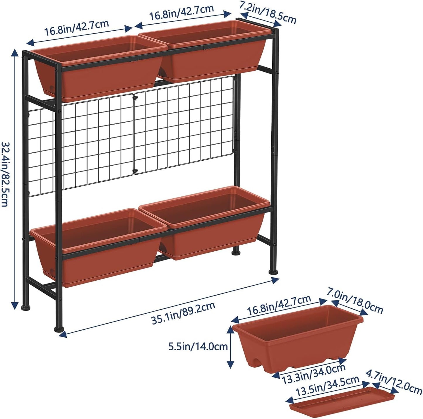 Raised Garden Beds Outdoor Elevated Planter Boxes with Trellis Herb Garden Planter Outdoor Raised Flower Boxes with Legs for Vegetable Patio Balcony Porch, Brick Red